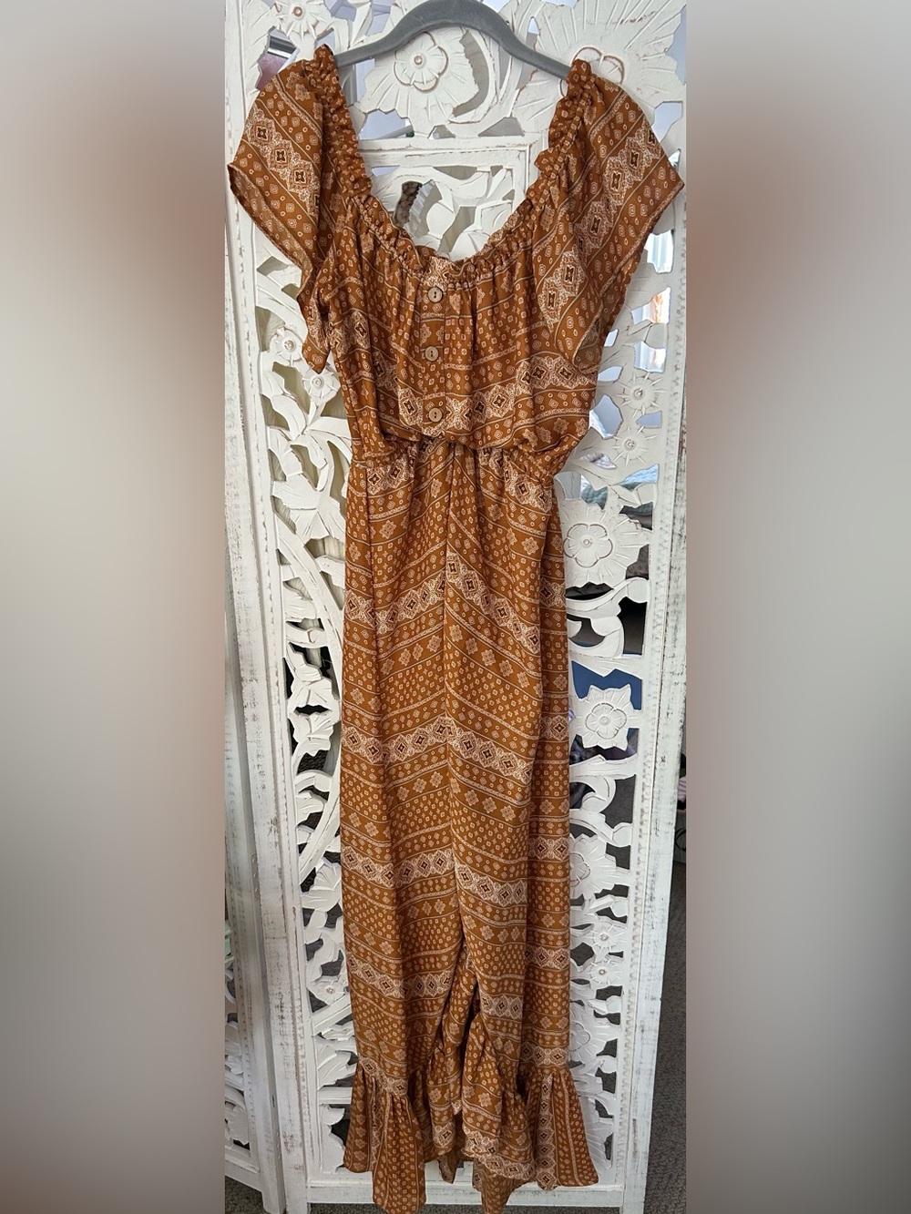 Vici Mustard Brown Printed Boho Maxi Dress